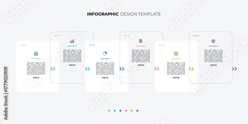 Business infographic template. 6 Step timeline journey. Process diagram, 6 options arrow on white background, Infograph element