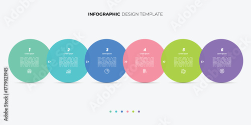 Business infographic template. 6 Step timeline journey. Process diagram, 6 options circle on white background, Infograph element