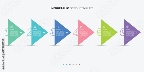 Business infographic template. 6 Step timeline journey. Process diagram, 6 options triangle on white background, Infograph element