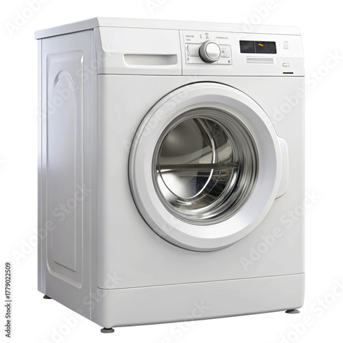 Front loading washing machine isolated on transparent background, a modern appliance for cleaning clothes efficiently