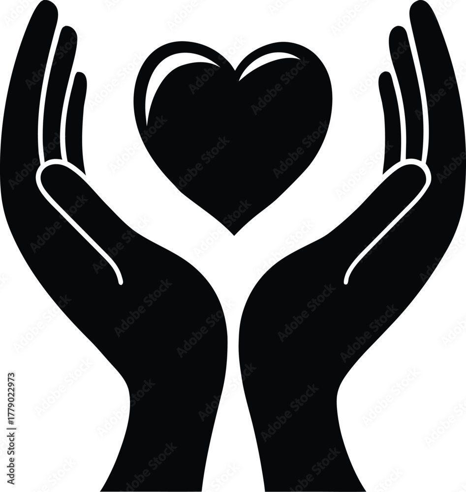 Obraz premium Black silhouette of hands cupping a heart symbol