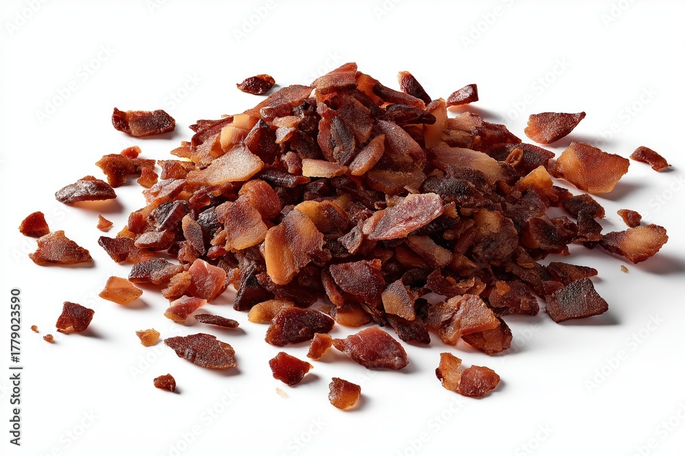 Fototapeta premium Crispy Bacon Bits Pile on White