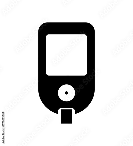 A black silhouette icon of a blood glucose meter with a screen and a button.