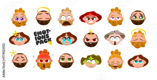 Cute Chibi Character Heads with Expressive Emotions. Perfect for Stickers, UI Avatars, and Creative Design Projects. Vector Illustration Set for Diverse Cartoon Expressions.