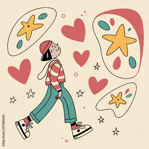 Abstract Organic Blob Shapes with Funky Stars and Hearts – Playful Vector Doodle Pattern