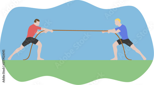 Vector image of two men doing tug of war
