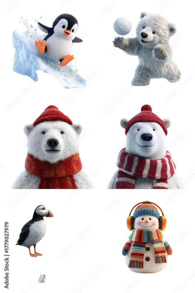 Fototapeta premium Set of Winter animals cute stickers