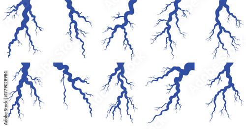 Lightning silhouettes vector pack including various thunderbolt shapes suitable for weather apps, infographic design, educational materials, and digital or print illustrations