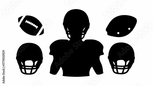 Bold silhouette of a football player with helmet and ball, capturing the spirit of the game, the perfect design for sports team branding and fan merchandise