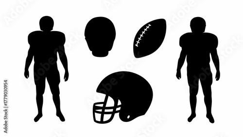 Bold Football Team Silhouette with Gear, Perfect for Sports Branding and Game Day Designs, Ready to Tackle Your Project with Strength and Style