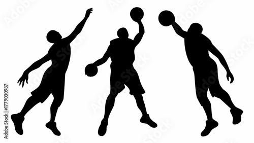 Dynamic basketball players silhouettes showcasing athleticism and teamwork, perfect for sports marketing and team spirit designs, originally a vector graphic