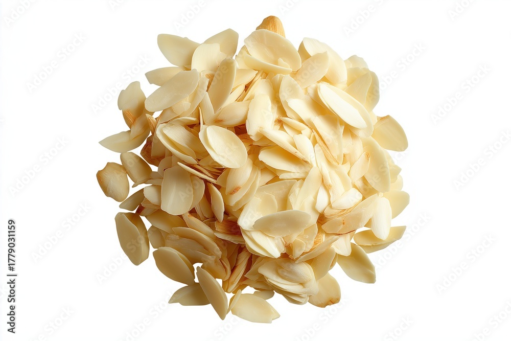 Naklejka premium Pile of Sliced Almonds on White