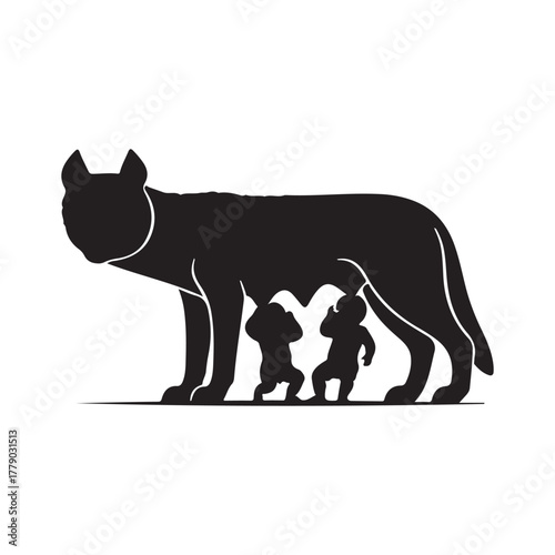 Capitoline Wolf silhouette vector flat illustration design on white background
