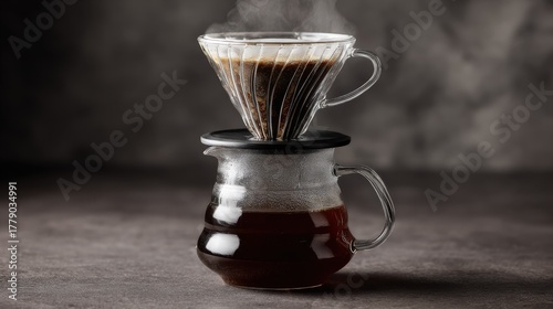 Freshly Brewed Coffee in a Stylish Glass Dripper and Carafe