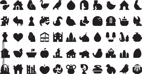Set of black vector fire icons, symbols, and illustrations