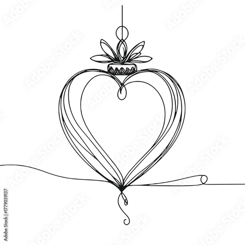 Heart-shaped toy with an ornament Christmas Ornaments outline / minimal linear vector thin line