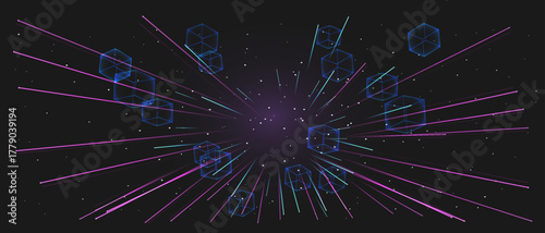 Vibrant abstract digital art showcasing cosmic patterns and glowing shapes against a dark background.