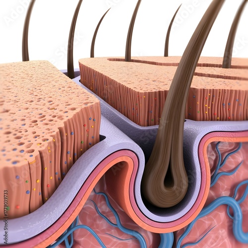 Futuristic Scientific Illustration of Hair Shaft Structure in High Detail