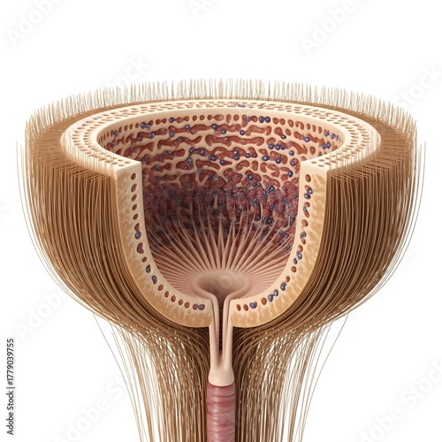 Detailed 3D Structure of Human Hair Follicle Anatomy