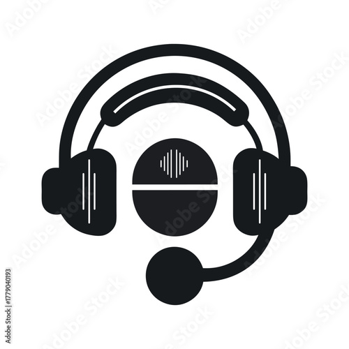 Minimal calmness headset silhouette vector icon for call center, operator, help desk, audio, customer service, headphone