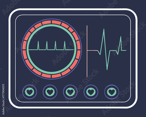 Medical monitor displaying heart rate and vital signs health care