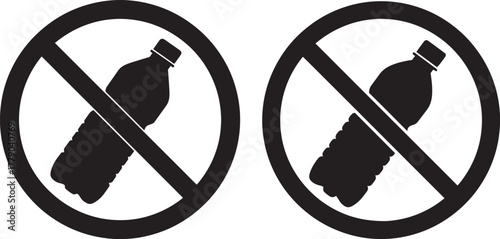 Two prohibition signs against plastic bottles silhouette