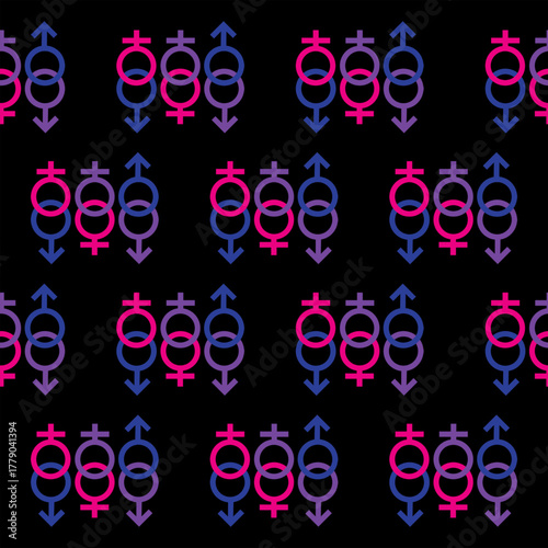 Bisexuality symbol Infinite pattern on black background, Abstract background Seamless Pattern