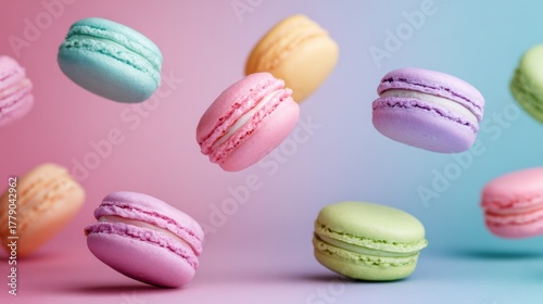 Wallpaper Mural Sweet concept floating macarons in colorful pastels with aerial perspective Torontodigital.ca