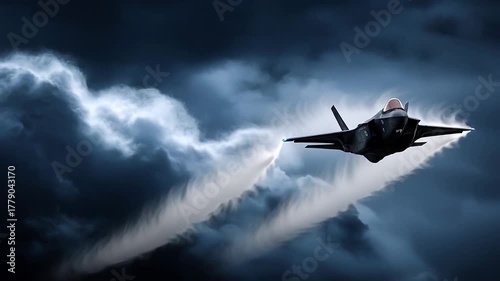 Jet soaring stormy skies