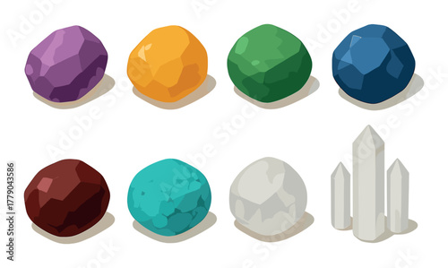 Colorful array of polished gemstones and crystals on gradient background
