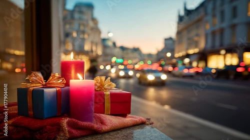 Candlelit gifts city lights dusk