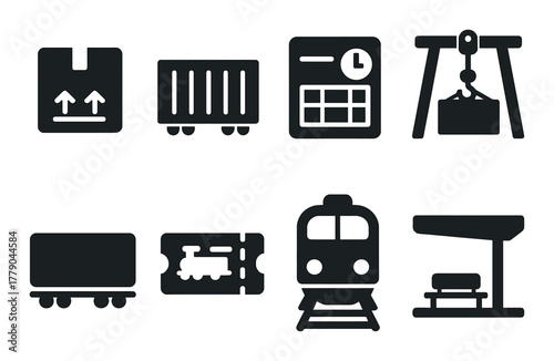 Dark silhouette icons of transportation and logistics