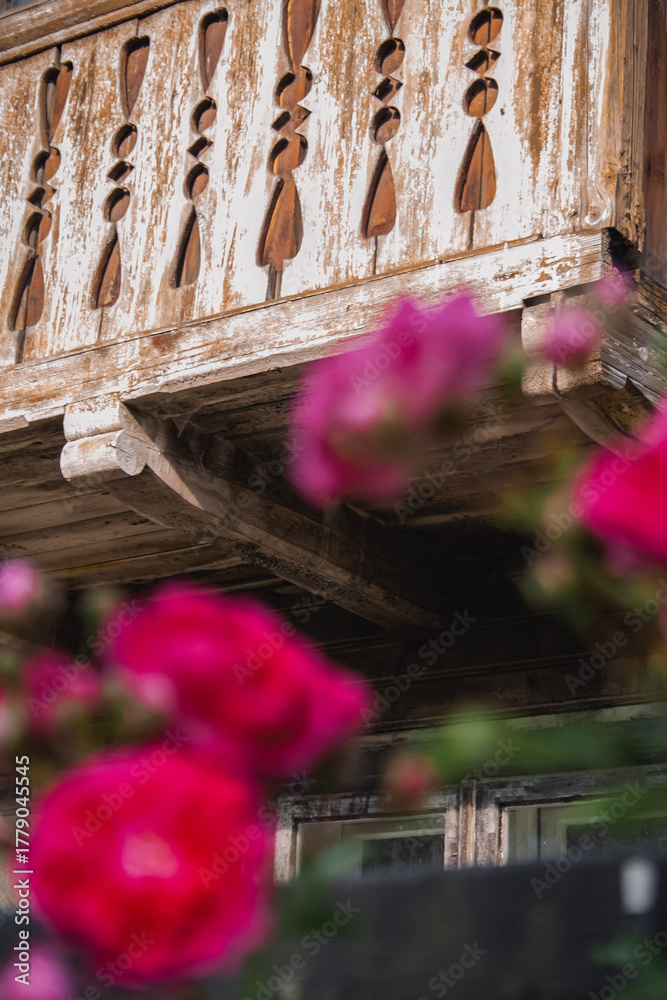 Obraz premium Vorohta Carpathian Mountains Landscape with Historic Viaduct and Traditional Wooden Architecture