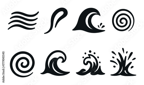 Abstract black water wave designs on dark background