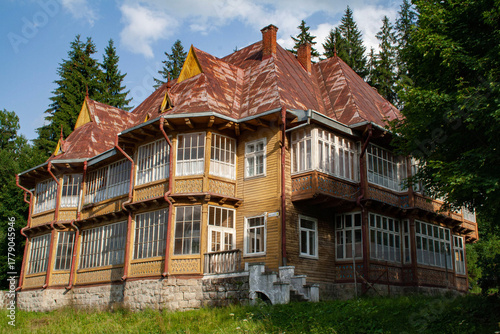 Vorohta Carpathian Mountains Landscape with Historic Viaduct and Traditional Wooden Architecture