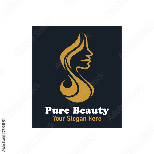 Women's hair salon logo design with gold color, very simple image