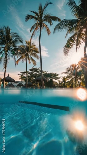 Wallpaper Mural A person relaxing by a pool with palm trees in the background, perfect for summer or tropical themed projects Torontodigital.ca