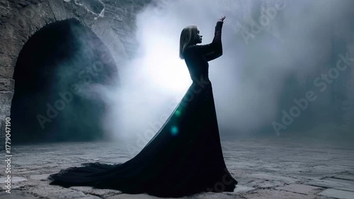 Mysterious silhouette in fog with gothic vibes