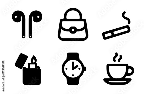 Minimalist Black Vector Icons of Everyday Items