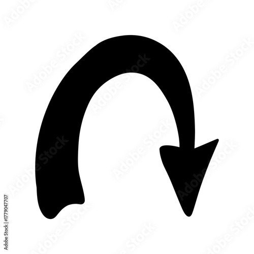Hand-drawn curved arrow pointing down for navigation or direction indication