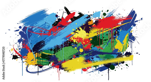 Vibrant splash of acrylic paint, colorful explosion of liquid drops and smears, abstract