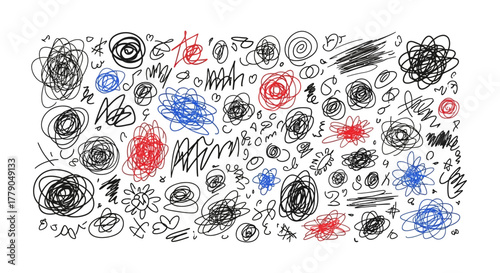Colorful abstract scribbles background pattern creates a chaotic artistic textured vector design