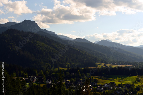Fototapeta Naklejka Na Ścianę i Meble -  Beautiful, scenic view of Cyrhla village near Zakopane, Poland. Summer evening