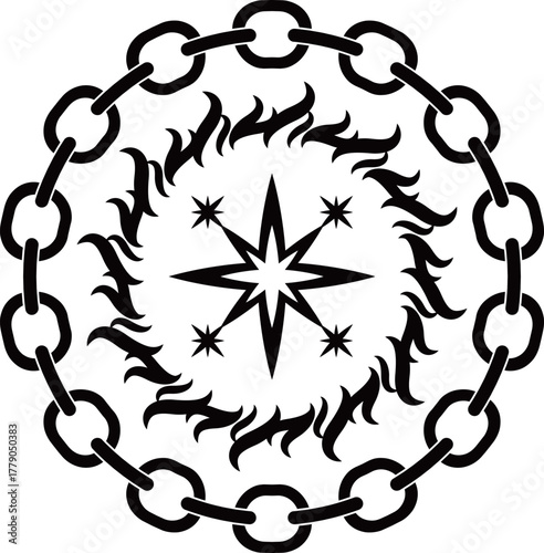 鎖と炎のダークな魔法陣　ブラック