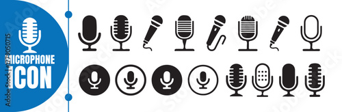 Microphone Icons Set - Audio Recording and Podcast Symbols. vector Illustration eps 10