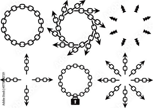 チェーンと矢印のフレームと装飾セット　ブラック