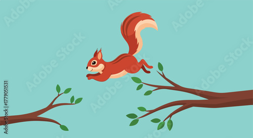 Squirrel leaps across branches