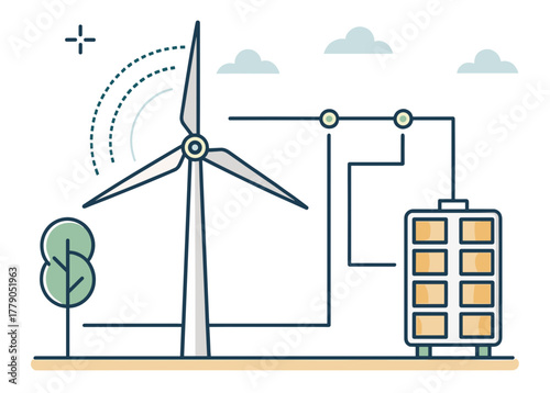Wind turbine generating energy connected to battery storage system  