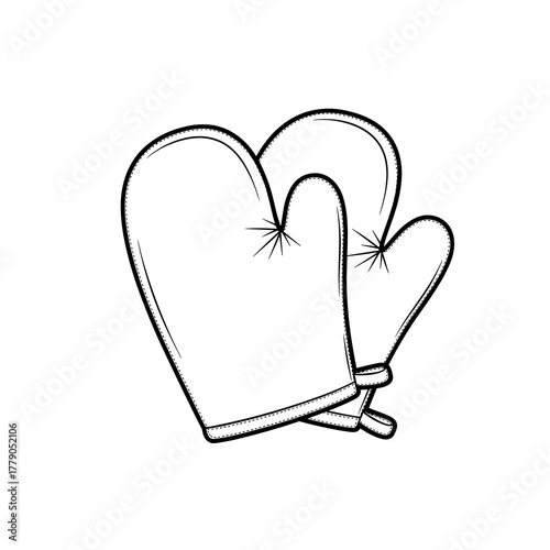 Pair of oven mitts in simple black and white outline design  