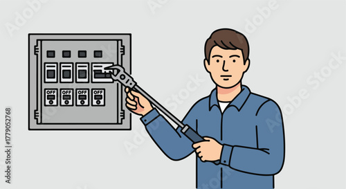 Electrician switching a breaker